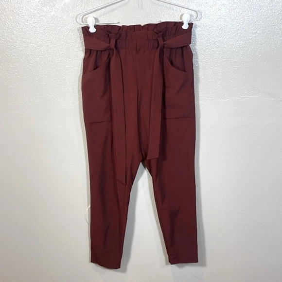Athleta Skyline Pants Rust Red Paper bag Tie Belt size size 2 - Picture 2 of 9
